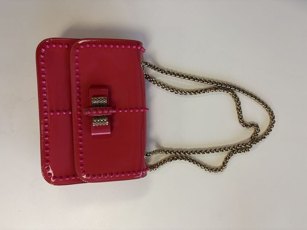 Christian Louboutin Sweet Charity Pink Patent Spike Chain Bag